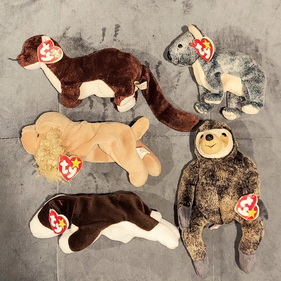 NWT TY TOYS RETIRED BEANIE BABY BUNDLE 5 BRUNO SPUNKY SLOWPOKE EUCALYPTUS RUNNER - Picture 1 of 12